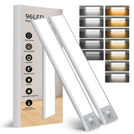 Under Cabinet Lighting Wireless, 96 LED Motion Sensor Light Indoor, 7 Color Dimmable Closet Lights, Rechargeable Magnetic Under Counter Lights for Kitchen, Wardrobe, Cabinet, Hallway, 2 Pack