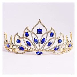 Corona Nupcial Golden Bridal Tiara Red Crystal Bride Diadem Rhinestone Green Rhinestone Crown For Women Wedding Headbands Accesorios de joyería for el Cabello Tocado (Metal Color : Blue)