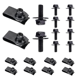Titgoes 20 PCS Automotive Body Bolt and U-nut Clamp Kit, Hood Guard Spiral, Bumper Fender Liner Push Pull Metal Rust-Resistant U Retainer, Universal for Most Cars Fastening Accessories (Black)