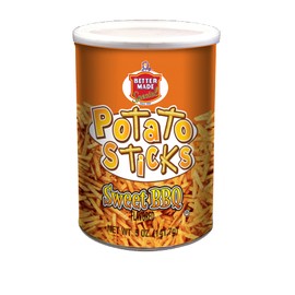 Better Made Potato Sticks 5oz Canister - Shoestring Potato Sticks - Gluten Free - Crunchy, Crispy Snack from Fresh Potatoes - Resealable Lid (Sweet BBQ, Single Can)