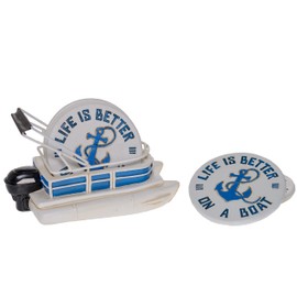 Pine Ridge Life is Better on a Boat Coasters for Drinks with Pontoon Boat Holder Design - Lake Life Gifts, Water Absorbent Coaster Set of 5 with Rubber Pads