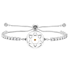 Crystal Mustard Seed Bracelet, Round Hexagon Charm Zircon Chain Adjustable Her's Religious Jewelry for Women of Faith BFF Fashion Exquisite Bracelet