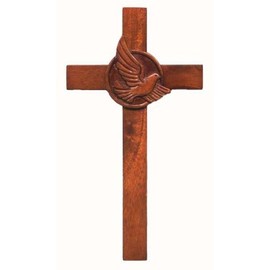 Shalom 20cm wooden Mahogany large Holy Dove wall hanging cross brown
