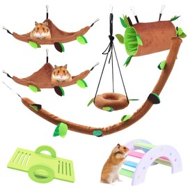 LZYMSZ Hamster Hammock Small Animals Hanging Warm Bed House Cage Nest Accessories with Hanging Tunnel, Swing, Cable Car, Arch Bridge, Seesaw for Rat Bird Parrot Squirrel Pack of 7