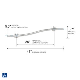 Seachrome 48 inch Bathroom Wave Grab Bar Satin Finish