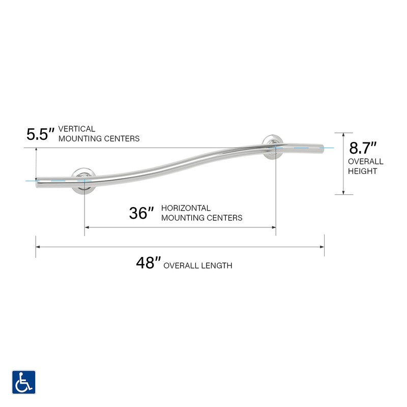 Seachrome 48 inch Bathroom Wave Grab Bar Satin Finish