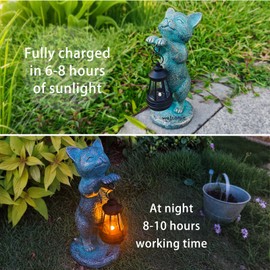 Cat Garden Lantern, Decorative Cat Garden Statue with Solar Lantern, Outdoor Figures, Decoration for Patio, Balcony, Garden, Lawn, Gift for Mum, Grandma, Women, Housewarming, Birthday, Welcome (Green