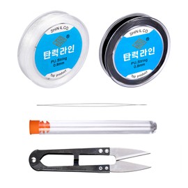 Elastic Cord for Bracelet - Elastic Cord for Jewellery Making Beads with Scissors and Beading Needle - Black and Clear, 50 m x 0.8 mm, 21 cm x 15 cm x 1.5 cm