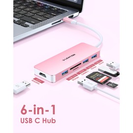 LENTION Hub USB C con HDMI 4K, 3 USB 3.0, Lector de Tarjetas SD/Micro SD, USB C Hub para 2023-2016 MacBook Pro, Nuevo Mac Air/Surface, más (CB-C18, Oro Rosa)