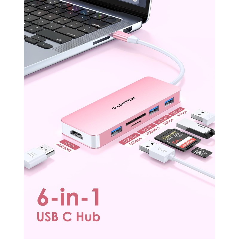 LENTION Hub USB C con HDMI 4K, 3 USB 3.0,