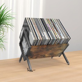 Luapeton Vinyl Record Storage, 70-90 LP Vinyl Record Holder Retro Style Organizer For Albums, Magazine, Book, Files