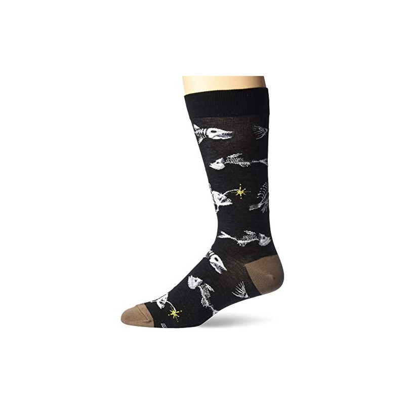 Men's K. Bell Casual Animal Novelty Crew Socks, Fishbones (Black),