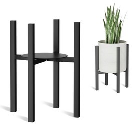 Adjustable Metal Plant Stand Indoor Outdoor - Fits 8 to 12 Inches Pots - Mid Century Modern Planter Stand Single Floor Flower Pot Holder Home Decor for Gardening Gifts