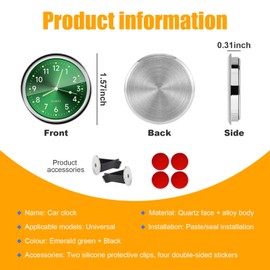 Dickno 2 PCS Stick on Dashboard Car Clock, Mini Tiny Analog Quartz Luminous Air Vent Clocks, Self Adhesive Automotive Vent Clocks Watch, Vehicle Clock for Dashboard Decoration (Black+Green)