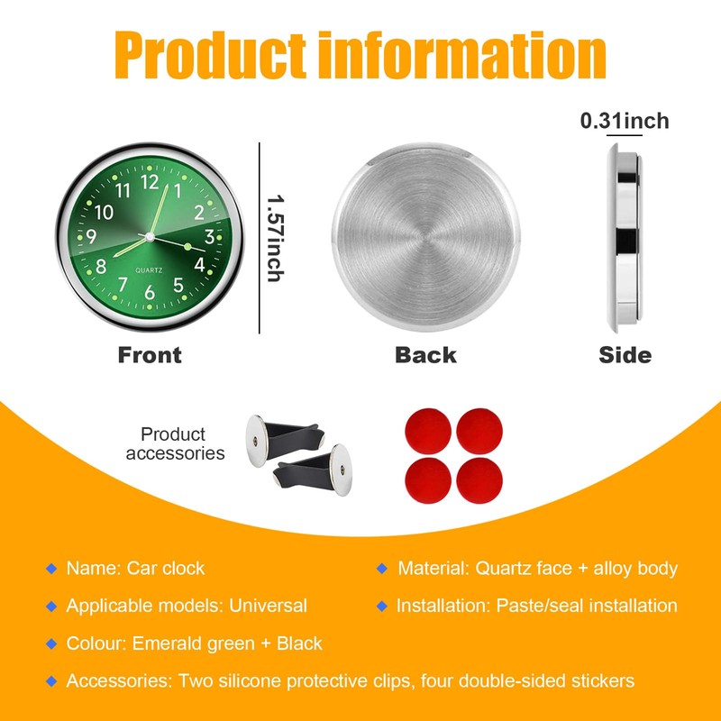 Dickno 2 PCS Stick on Dashboard Car Clock, Mini Tiny
