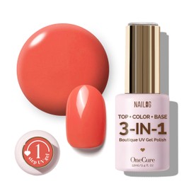 NAILOG OneCure Gel Nail Polish 12ml | Top Coat Color Gel Base 3-In-1 Formula Soak Off UV Gel Polish for Home DIY & Gifting | Coral