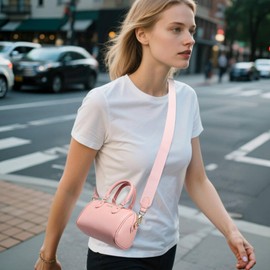 INICAT Barrel Bag for Women Top Handle Satchel Shoulder Boston Bags Crossbody Purse Handbag with Detachable Long Strap(Pink)