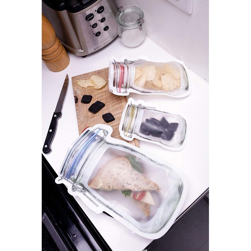 50Pcs Mason Jar Pattern Food Storage Bag Reusable Portable Stand