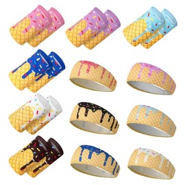 12 PCS Ice Cream Baseball Headband Wristband Elastic Polyester Sweatband Wristbands Multi Color Sport Headbands Accessories for Youth Teenagers Softball & Sports Team Gifts & Party Favors