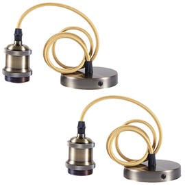 Sevenpers Pendant Light Fitting Ceiling Rose Light Pendant Fitting with E27 Lamp Holder Antique Brass