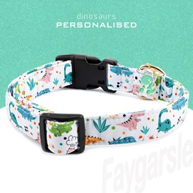 Faygarsle White Dinosaurs Print Cotton Dog Collar for Small, Medium, Large Boys Girls Dogs S