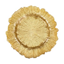 Trimming Shop Decorative Charger Plates for Parties, Vintage Design Glass Plates for Dinner Table Decoration, Weddings, Birthday, Party, Tableware, Catering Events, 33cm, Shiny Gold, 1pc