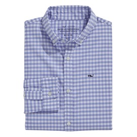 vineyard vines Boys' Gingham On-The-go Brrr Shirt, Newport Blue Medium
