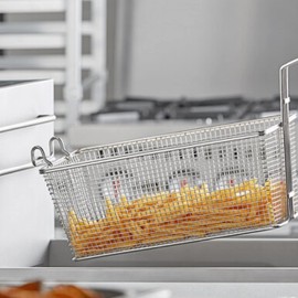 TrueCraftware-13" x 6-3/8" x 5-3/8" Rectangular Deep Fry Basket with Hook Heavy Duty Nickel Plated Iron with Green Coated Handle- for Home and Restaurant Kitchen Frying Chips Fish Sausages