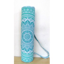 Indian Craft Castle Hippie Yoga Mat Carrier Bag with Shoulder Strap Yoga Mat Bag Gym Bag Beach Bag (Green Ombre)