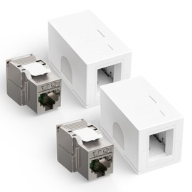 LEENUE 2 x CAT 7 Shielded Surface-Mounted Network Socket, Includes 2 x Gold-Plated CAT7 RJ45 Keystone Jack and 2-Port Keystone Jack Surface-Mounted Box, 10 Gbit/s 600 MHz Network LAN Surface-Mounted