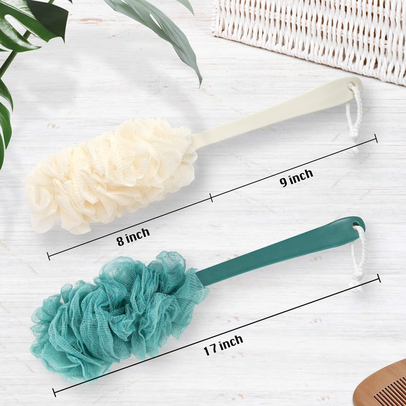 2Pack Back Scrubber for Shower，PIPUHA Loofah Sponge Shower Brush Using