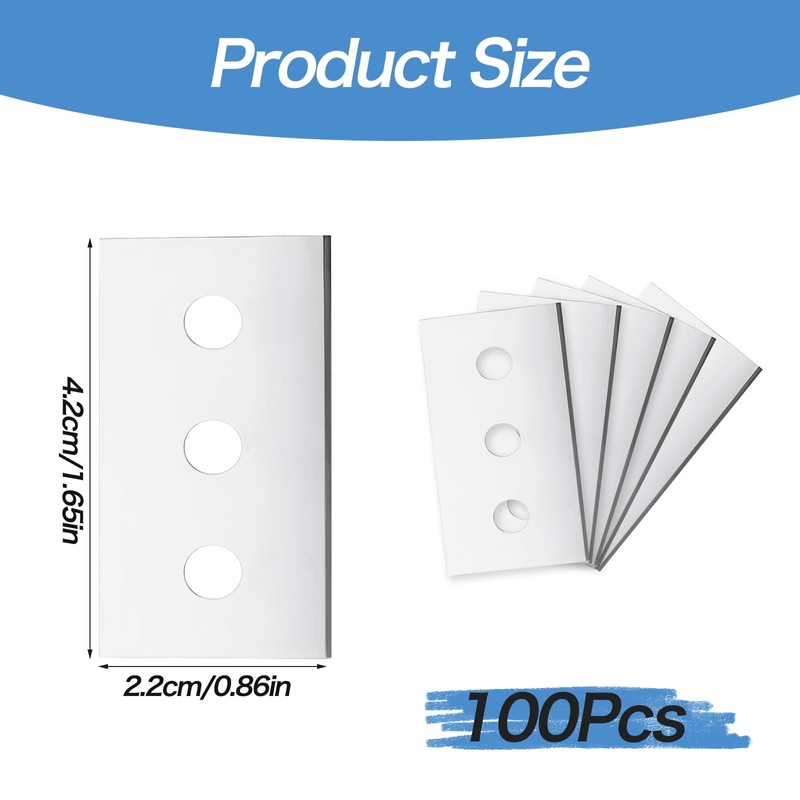 Pack of 100 Blades for Ceramic Hob Scraper, Double-Sided Scraper