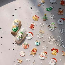 5D Embossed Christmas Nail Stickers for Nail Art Self Adhesive Santa Claus Nail Art Stickers Winter Snowflakes Snowman Bell Nail Decals Xmas Nail Design Stickers for Women Girl Holiday Nail Decoration