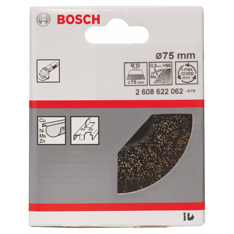 Bosch Accessories 2608622062 Cup Brush Brassed 75mm/M10, 0 V, Silver/Gold