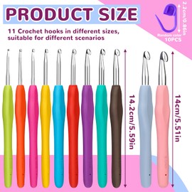 Crochet Hooks Set, 11 Pcs Aluminum Crochet Needles Soft Grip Handle, Crochet Hook with 10 Stitch Markers Suitable for Beginners Adults (2.0mm-8.0mm)