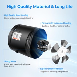 Simple Deluxe 8 Inch 430 CFM Inline Exhaust Fan, Equipped with Speed Controller, Suitable for Basements, Bathrooms, Kitchens, Attics and Grow Tents, Black