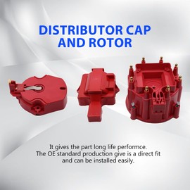 OXCANO T3109ID Red Male HEI Distributor Cap and Rotor Compatible with most Chevy, Ford, Mopar HEI aftermarket distributors, K549 SBC 283 305 307 327 350 400 BBC 454 396 427 Distributor Cap Assembly