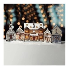 Roman 5 Collectible Buildings Town Facade Church, Candy Store, Depot, House and Toy Store, 16-inch Height, Christmas Decoration
