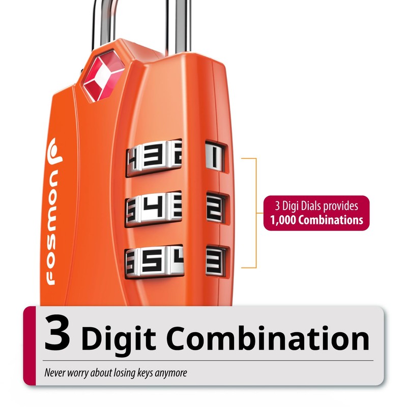 Fosmon TSA Approved Luggage Locks, 3 Digit Combination, 4 Pack