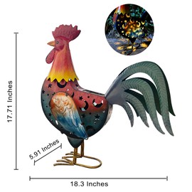 LIFFY Metal Rooster Yard Decor,18 Inch Solar Chicken Yard Decorations Outdoor,Garden Rooster Decor for Outside,Lawn Statues Decorative Ornaments for Home Patio Backyard Landscape