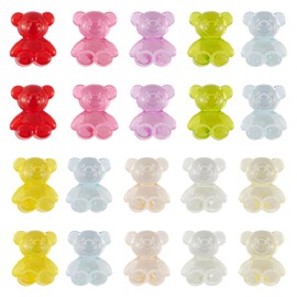 FASHEWELRY 20pcs Clear Acrylic Bear Beads Mixed Color Transparent Bear Spacer Beads Mini Cute Bear Loose Beads Bulk for Bracelet Necklace Earring Jewelry Making