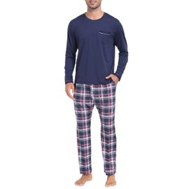 MoFiz Men's Pajamas Plaid Sets Sleepwear Long Sleeve Shirts and Pants Lightweight Soft Mens Pjs Lounge Set with Pockets