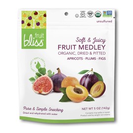 Fruit Bliss Dried Fruit Mix – Fruit Medley of Organic, Dried & Pitted Apricots, Plums & Figs - Organic Fruit Snacks, Dried Fruit Snacks, Resealable Pouches, Gluten-Free Vegan Snacks (1 Pack 5oz. Each)