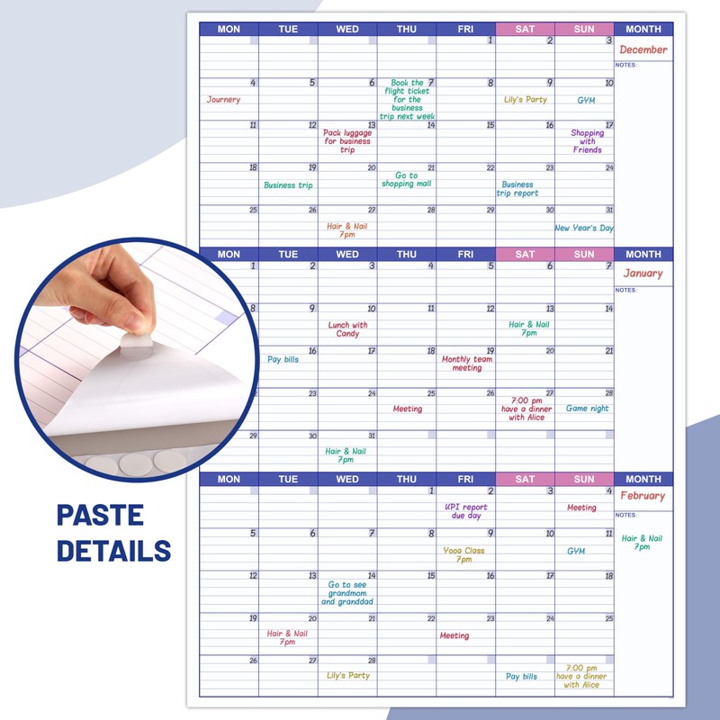 Wall Planner Undated - Large Three Monthly Dry Erase Reusable