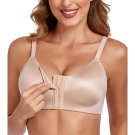 Lemorosy Women's Bra Without Underwire Front Closure Large Sizes Strong Hold Unpadded Full Cups Comfortable Classic Bra, beige, 75C