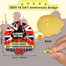 AhfuLife VJ Day 80th Anniversary Pin Badge Lapel 2025 Decorations, 1/2/4/8 Pcs VJ Day Badge Brooch Decorations, VJ Day National Badge Armband for Patriotic Activities Veteran Gifts (1 Pcs)