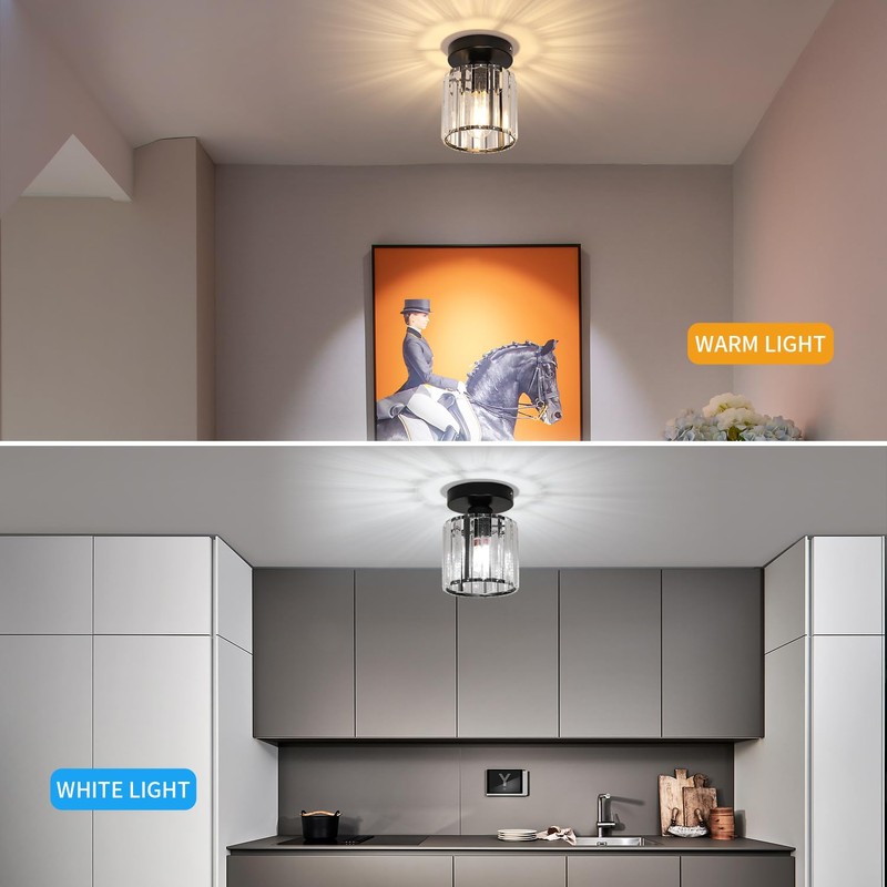 Goeco 2 Pack Crystal Ceiling Light, Modern Industrial Semi Flush