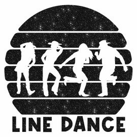 Glitzerdeals Bügelbilder Line Dance Kreis Line Dancer die tanzen und Schriftzug schwarz Glitzer Aufbügler für Textilien Karneval Kostüm Bügelflicken Fasching Bügelpatch