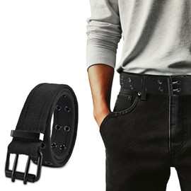 Tienyuu Double Prong Belt for Plus Size Men & Women, 42'' Black Grommet Nylon Belt