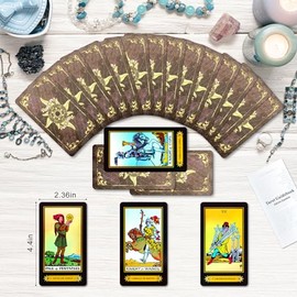 Juguetes De Adivinación,Cartas De Tarot,Tarot Deck,Baraja 78 Cartas De Tarot Con Guía,Cartas De Pvc Impermeable,Diseño De Lujo Con Lámina Dorada Clásica Con Exquisita Caja Para Principiantes